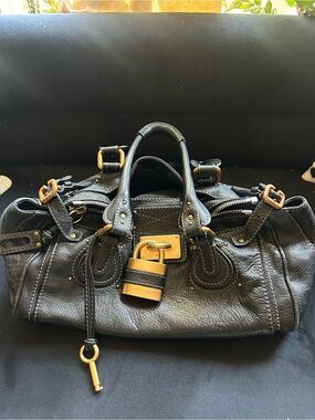 Chloe Black Leather Satchel with Gold Hardware and Padlock